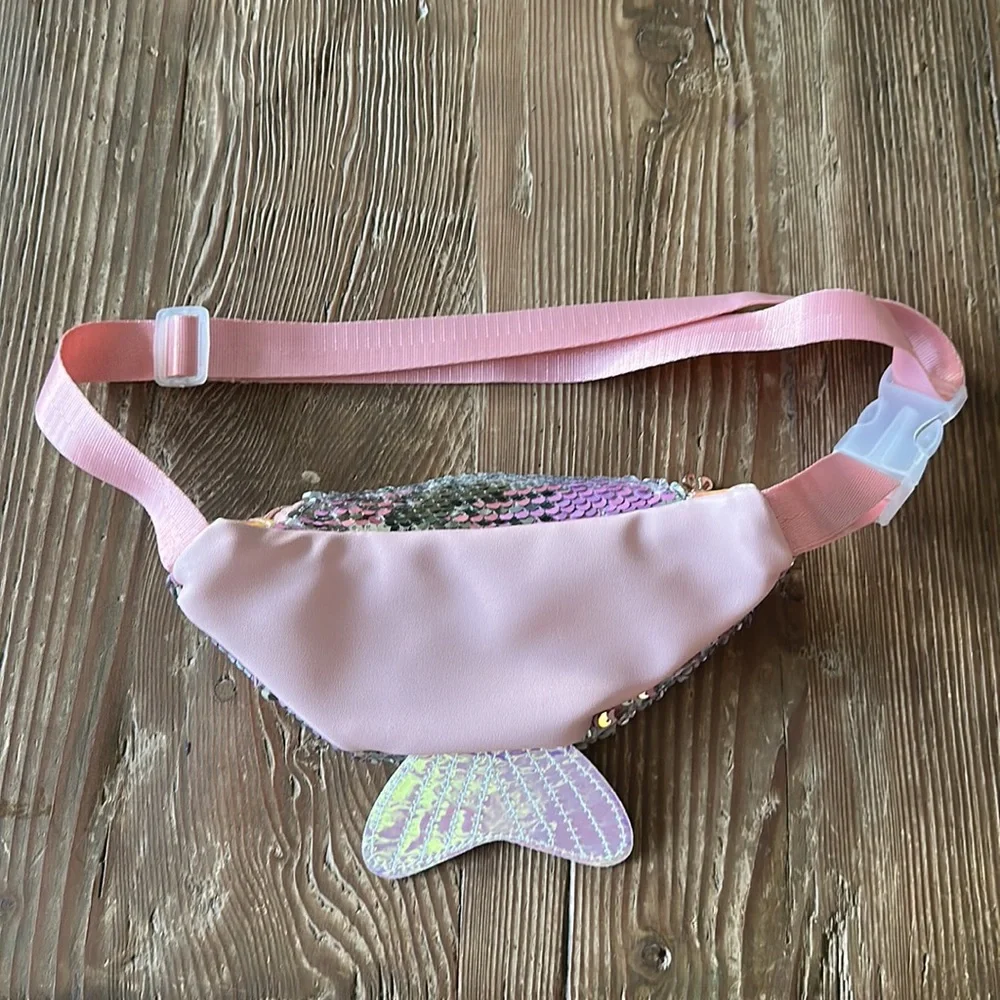 Girls mermaid sequin pink fluorescent waist Fanny pack